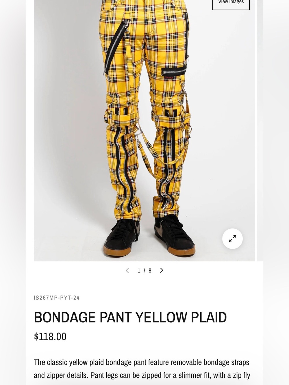 New! Tripp NYC Yellow Plaid Straight Jeans with Bondage Straps size 32 unisex